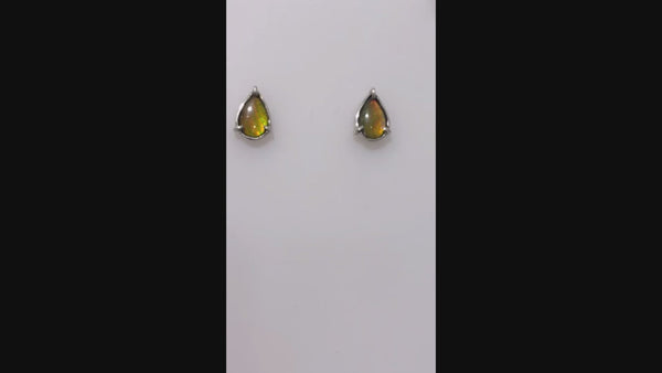 Genuine Alberta Ammolite Petite Pear Earrings Pn. E10654