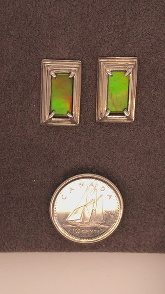 Ammolite Stud Earrings Video in a Pyramid Shape with Green Color