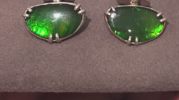 Ammolite Bean Shaped Cufflink in Sterling Silver Video PN E10292