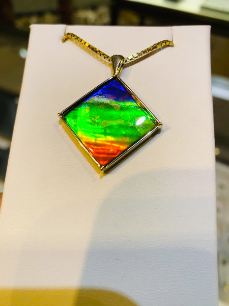 Ammolite Gold Pendant that is 20mm Square Video PN E21273