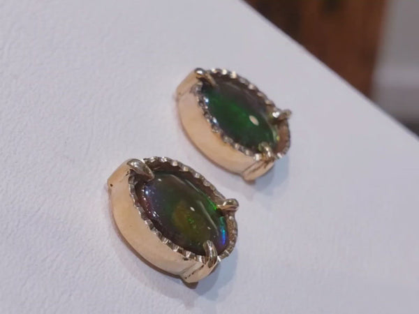 Ammolite Gold Petite Oval Earrings with Green and Yellow PN: E21091
