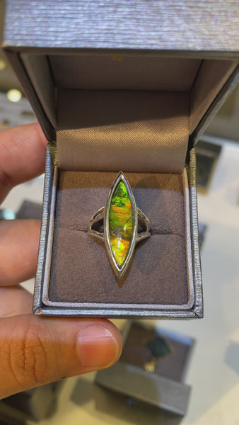 Ammolite Ring with a 8x28mm Marquise Gemstone Video PN: E20813