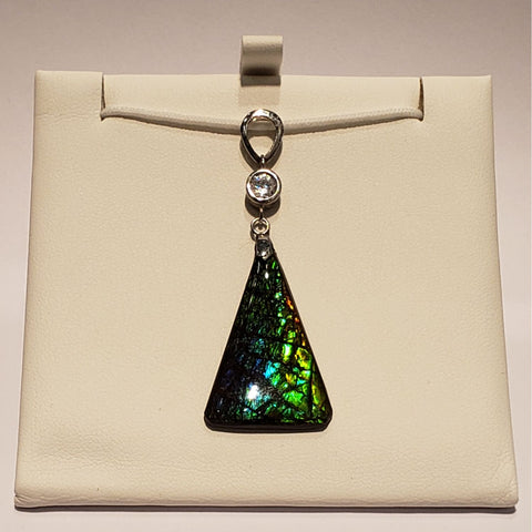 Ammolite Sterling Silver Freeform Pendant with a Diamond PN: AF-8N49 %product from Empire Ammolite