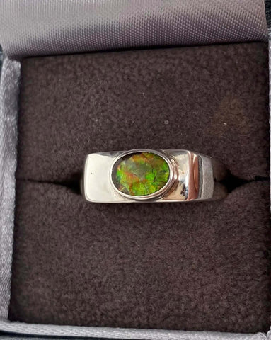 Ammolite Bezel Unisex Ring in Silver PN E1361P