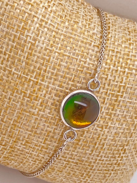 Ammolite Bracelet Set in Silver with a 12mm Gemstone Right View PN E035518