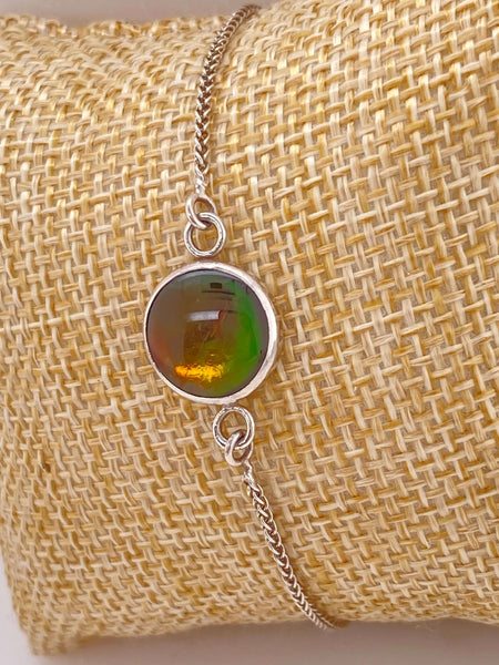 Ammolite Bracelet Set in Silver with a 12mm Gemstone Left View PN E035518 