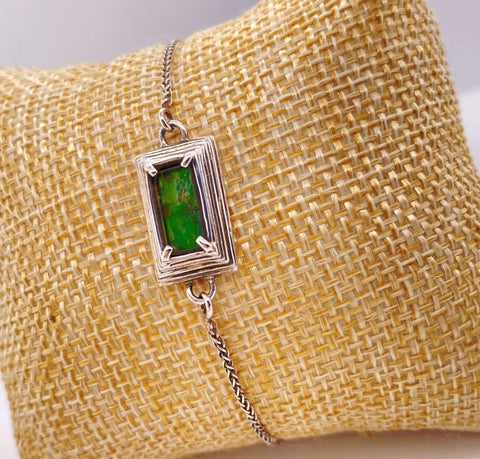 Ammolite Bracelet Set in Silver with a Rectangle Gemstone Right View  PN E20313 