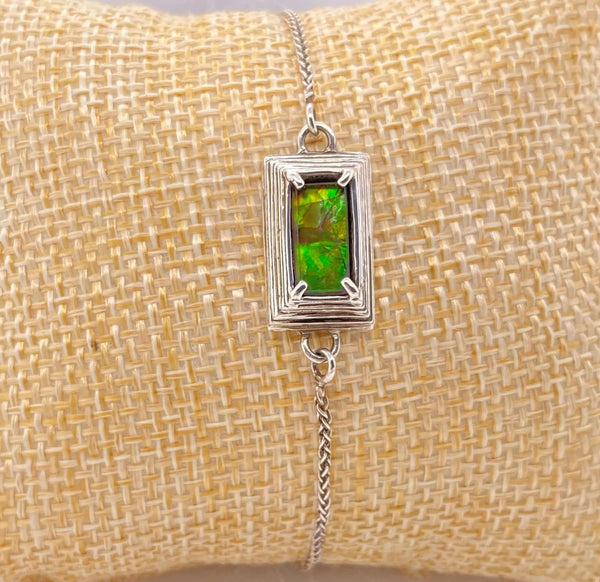 Ammolite Bracelet Set in Silver with a Rectangle Gemstone PN E20313 