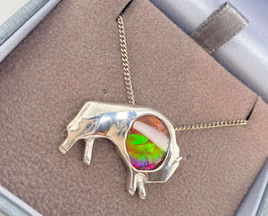 Ammolite Buffalo Silver Pendant PN E21313