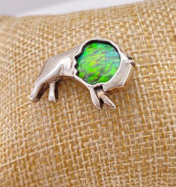 Ammolite Buffalo Silver Pin Right View PN E20462 