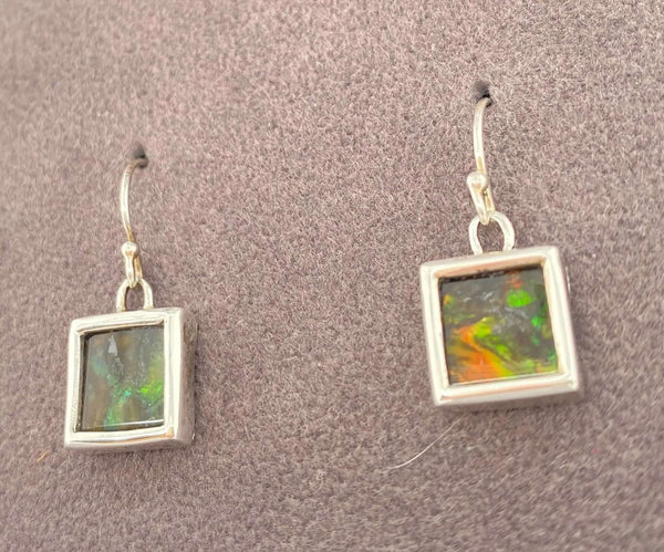 Ammolite Dangle Earring Set in Silver with Square Gemstones PN E20603 %product from Empire Ammolite
