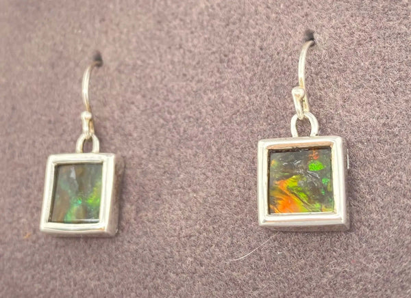 Ammolite Dangle Earring Set in Silver with Square Gemstones PN E20603 %product from Empire Ammolite