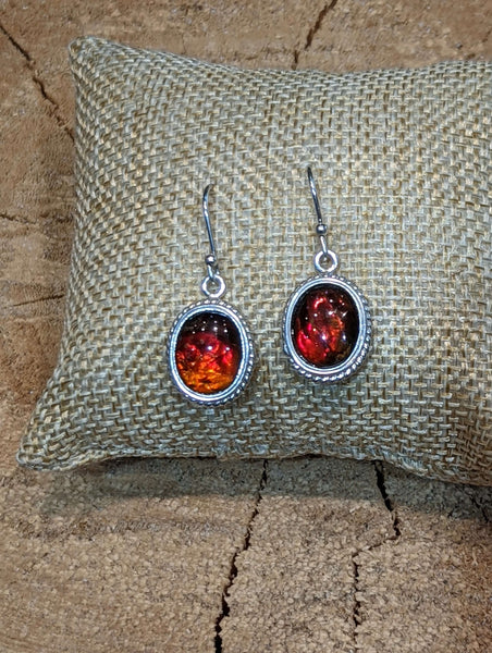 Ammolite Drop Silver Earrings with Red and Green Flash PN AZ002 %product from Empire Ammolite