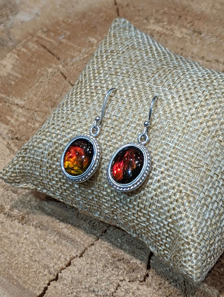 Ammolite Drop Silver Earrings with Red and Green Flash PN AZ002 %product from Empire Ammolite
