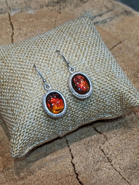 Ammolite Drop Silver Earrings with Red and Green Flash PN AZ002 %product from Empire Ammolite