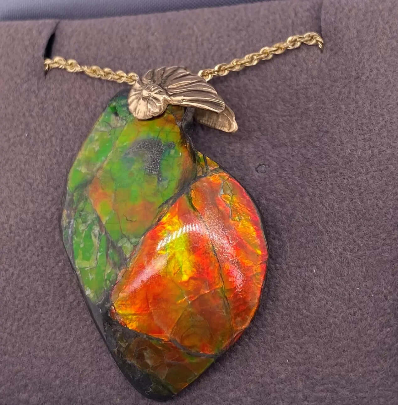 Ammolite Freeform Pendant that is 22x36mm Right View PN E1341Q 