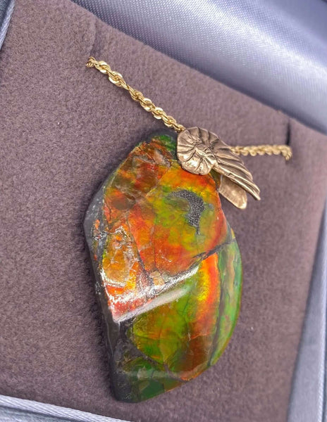 Ammolite Freeform Pendant that is 22x36mm Left View PN E1341Q 