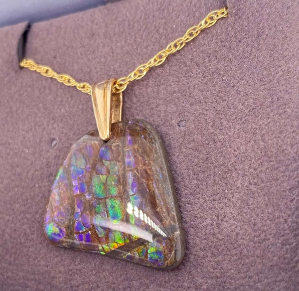 Ammolite Freeform Pendant that is 23x21mm Left View PN E20361 