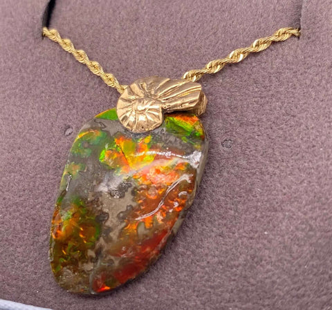 Ammolite Freeform Pendant that is 27x17mm Right View PN E20651 