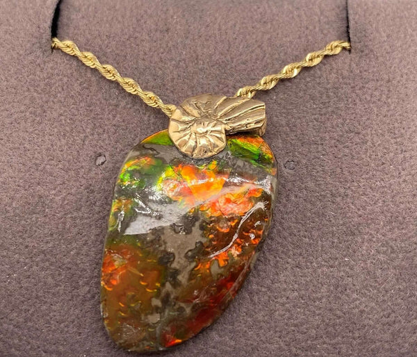 Ammolite Freeform Pendant that is 27x17mm Left View PN E20651 