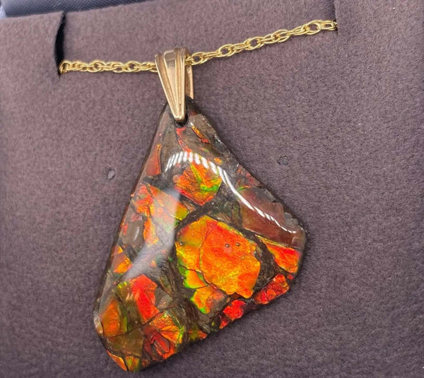 Ammolite Freeform Pendant that is 27x28mm Right View PN E00421H 