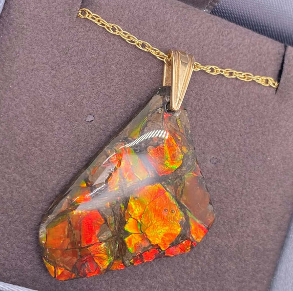 Ammolite Freeform Pendant that is 27x28mm Left View PN E00421H 