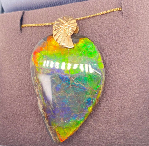 Ammolite Freeform Pendant that is 30x30mm Right View PN E1383 