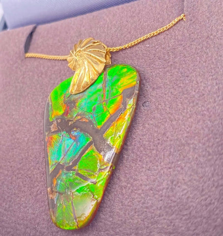 Ammolite Freeform Pendant that is 31x20mm Right View PN E20381 