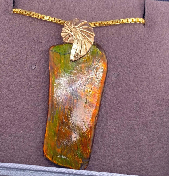 Ammolite Freeform Pendant that is 32x15mm Left View PN E20261 
