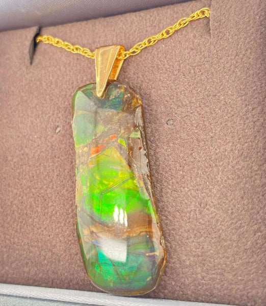 Ammolite Freeform Pendant that is 36x15mm Right View PN E20812 