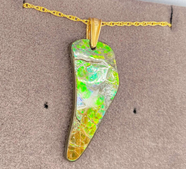 Ammolite Freeform Pendant that is 38x14mm Right View PN E134C 