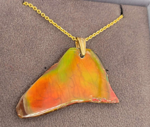 Ammolite Freeform Pendant that is 44x24mm Right View PN E134L 