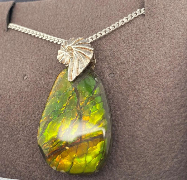 Ammolite Freeform and Sterling Silver Bail 25x19mm Right View PN E20272 