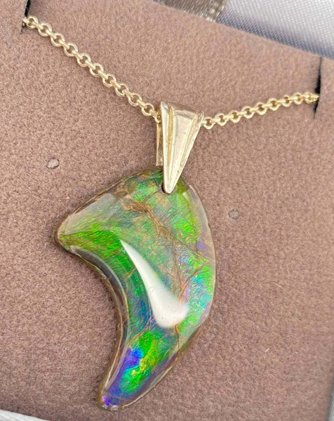 Ammolite Freeform and Sterling Silver Bail 28x18mm Left View PN E20181 