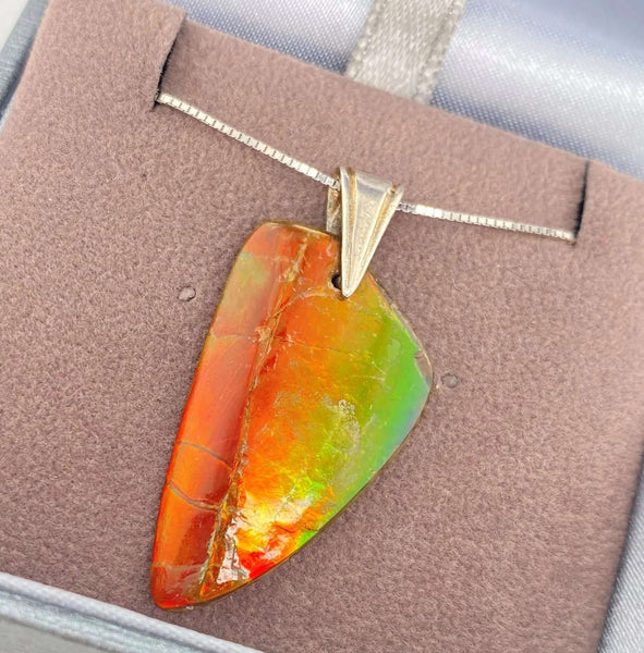 Ammolite Freeform and Sterling Silver Bail 30x18mm Right View PN E20393