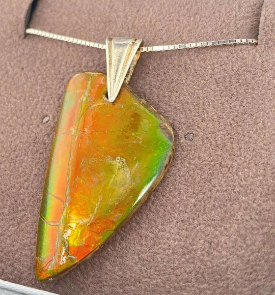 Ammolite Freeform and Sterling Silver Bail 30x18mm Left View PN E20393