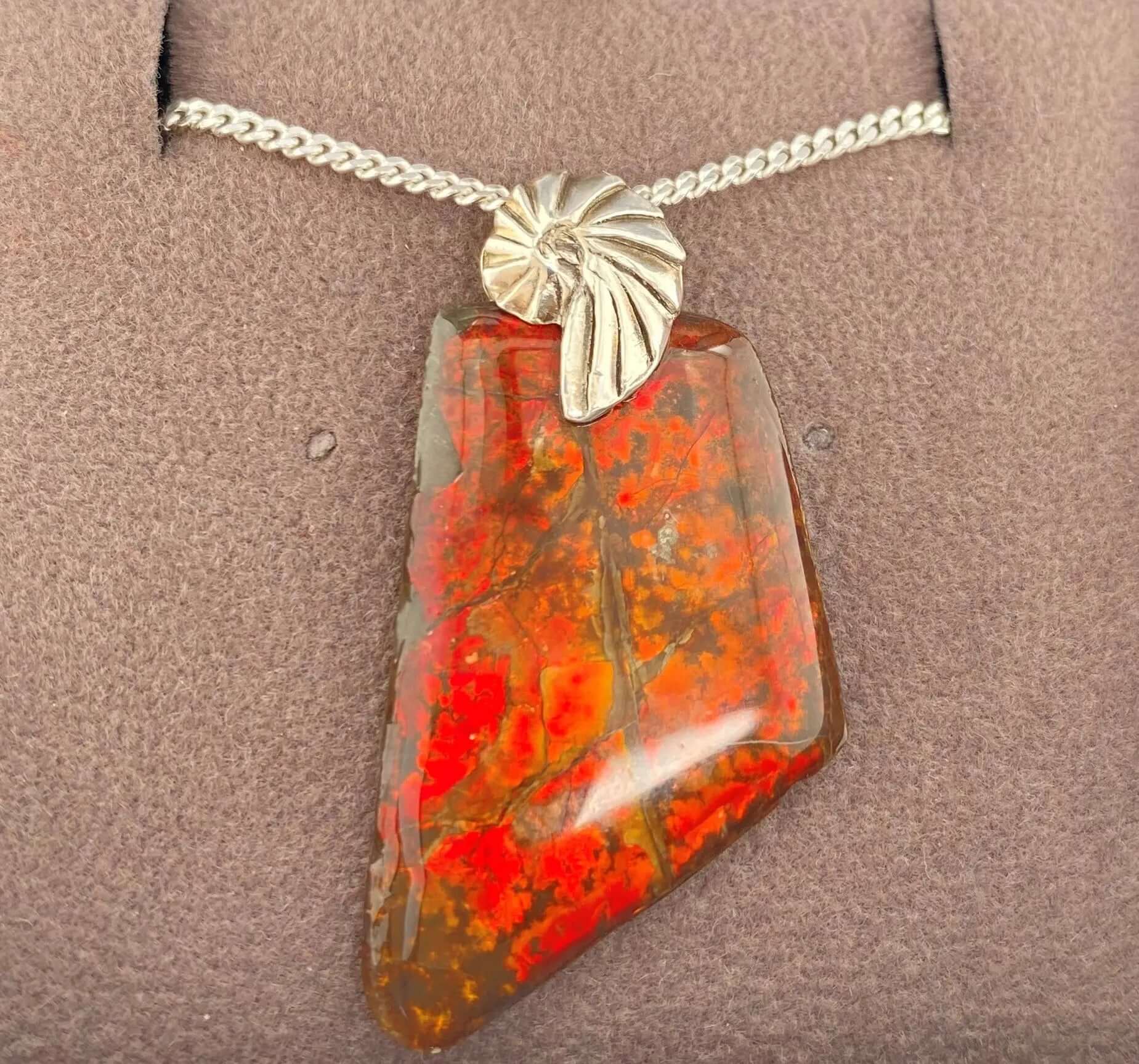 Ammolite Freeform and Sterling Silver Bail 30x19mm Front View PN E10304 
