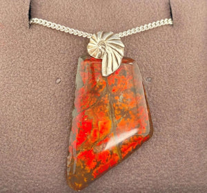 Ammolite Freeform and Sterling Silver Bail 30x19mm Front View PN E10304 