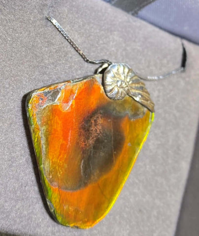 Ammolite Freeform and Sterling Silver Bail 30x28mm PN E13421 