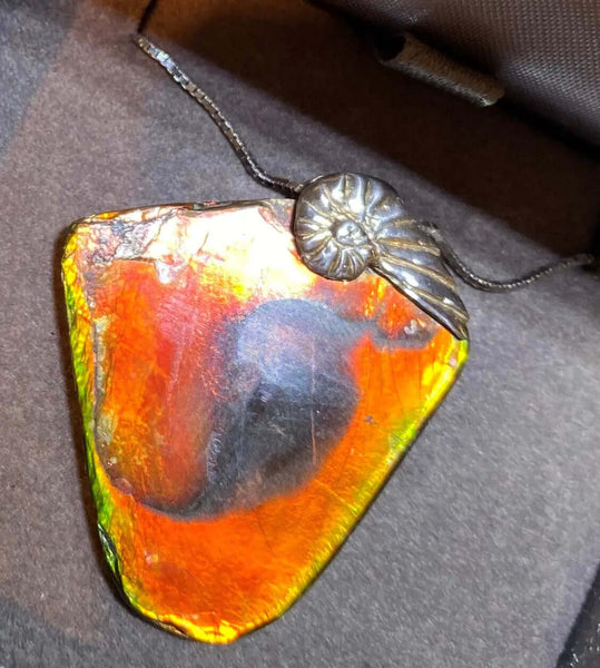 Ammolite Freeform and Sterling Silver Bail 30x28mm Right View PN E13421 
