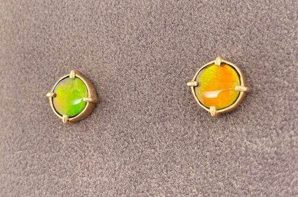 Ammolite Gold Earring with 8mm Gemstones Left View PN E20731 