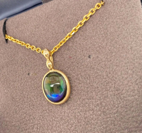 Ammolite Gold Oval Pendant with 8x10mm Gemstone Right View PN E033713 