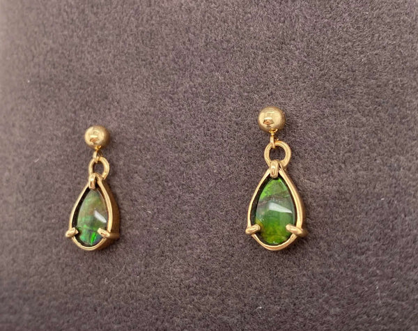 Ammolite Gold Pear Drop Earrings Left View PN E20042 