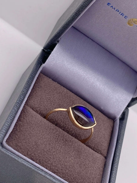 Ammolite Gold Ring with 10x8mm Marquise Gemstone Right View PN E21323 