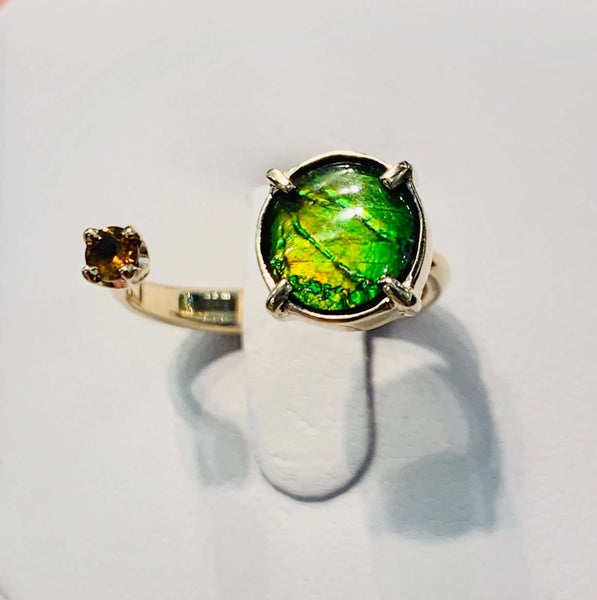 Ammolite Gold Ring with Citrine Left View PN E20841 