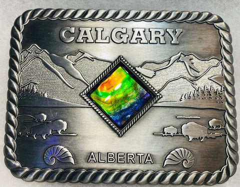 Ammolite Large Calgary Alberta Belt Buckle with Tri Color Gemstone
