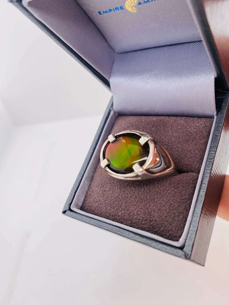 Ammolite Men's Silver Oval Ring Right View PN E10464 