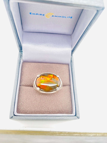 Ammolite Men's Silver Oval Ring PN E20712 