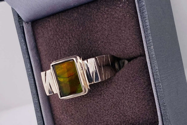 Ammolite Men's Unisex Ring in Silver Right View PN E20822 