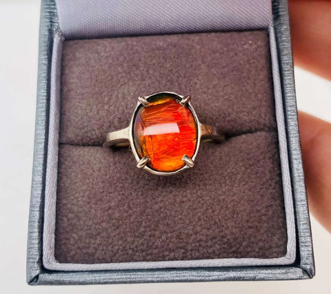 Ammolite Oval Ring Set in Sterling Silver PN E10583 